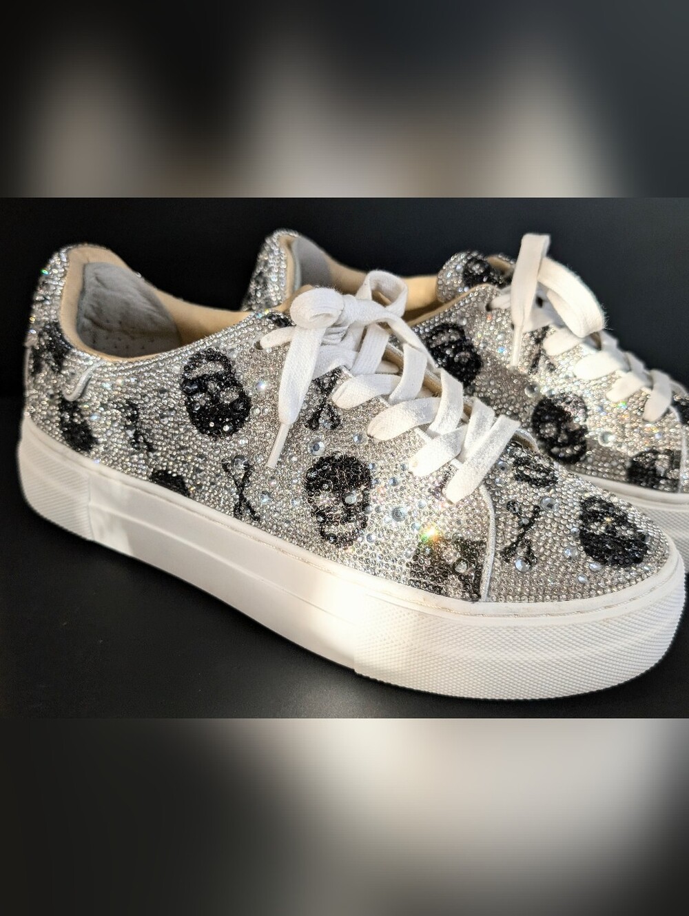 Betsey Johnson Rhinestone Skull Platform Sneakers Size 8 Sparkly Crystal Shoes